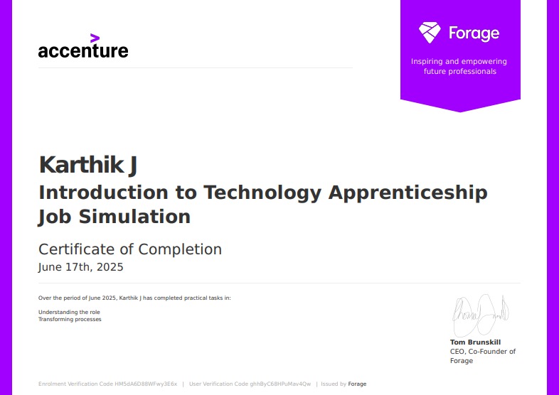 Introduction to Technology Apprenticeship — Accenture (Forage)