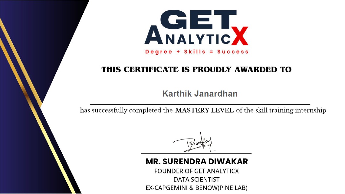 Internship Completion Certificate — GET AnalyticX