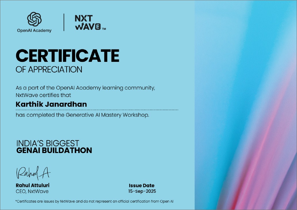 Certificate of Appreciation — NXT WAVE / OpenAI Academy