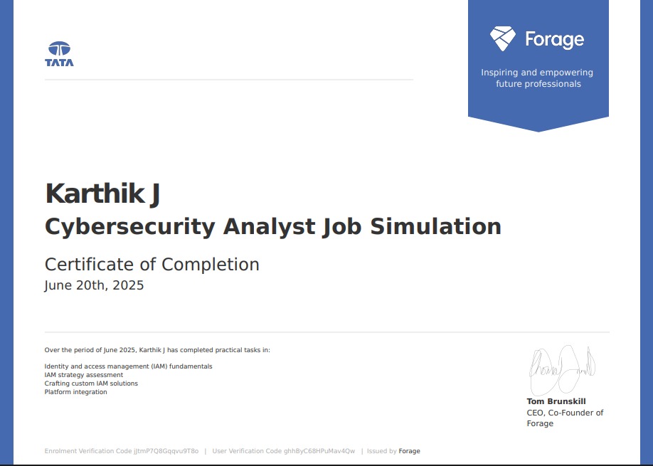 Cybersecurity Analyst — Job Simulation — TATA (Forage)